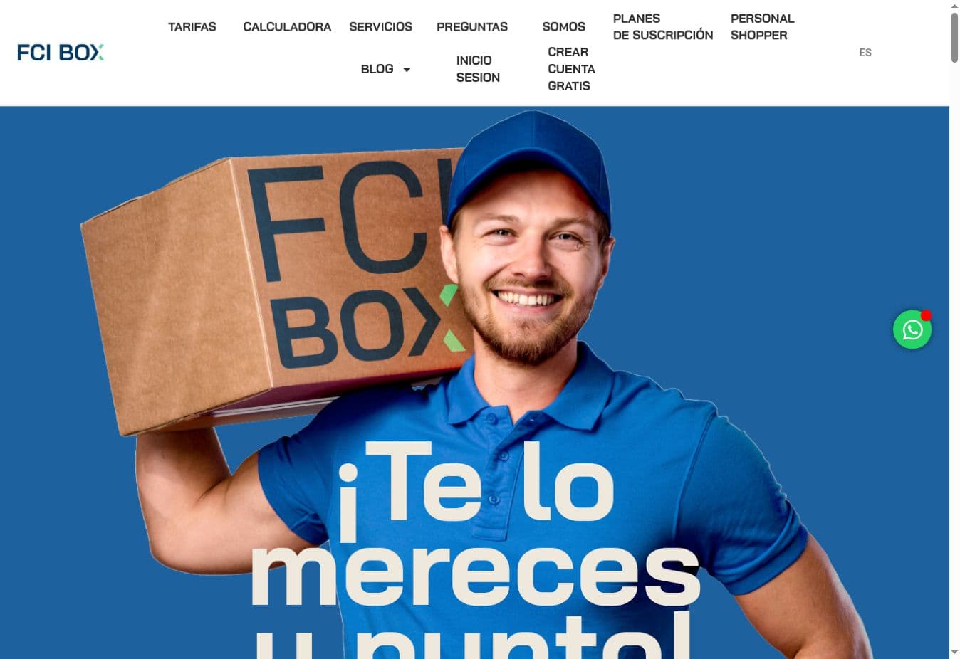 Página de FCI Box con su navegación y la imagen principal del servicio.