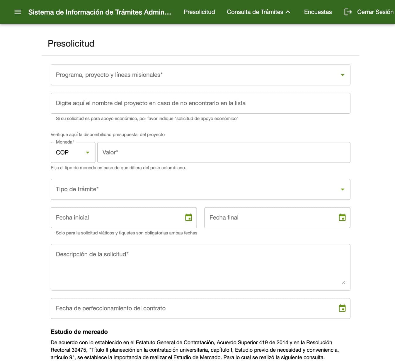 Página principal de SITA para preparar un trámite administrativo.
